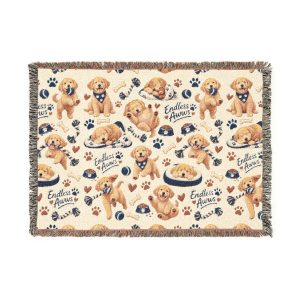 Golden Retriever Woven Blanket - Cozy Throw with Dog Pattern, Reversible Pet Lover Gift