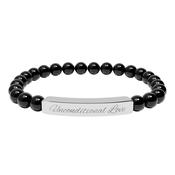 Engravable Natural Stone Bead Bracelet — Personalized Bar Stretch Bracelet