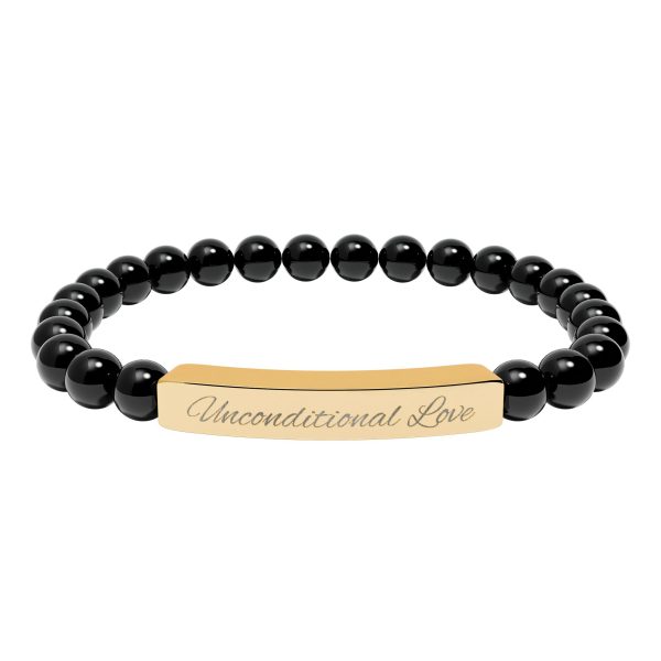 Engravable Natural Stone Bead Bracelet — Personalized Bar Stretch Bracelet