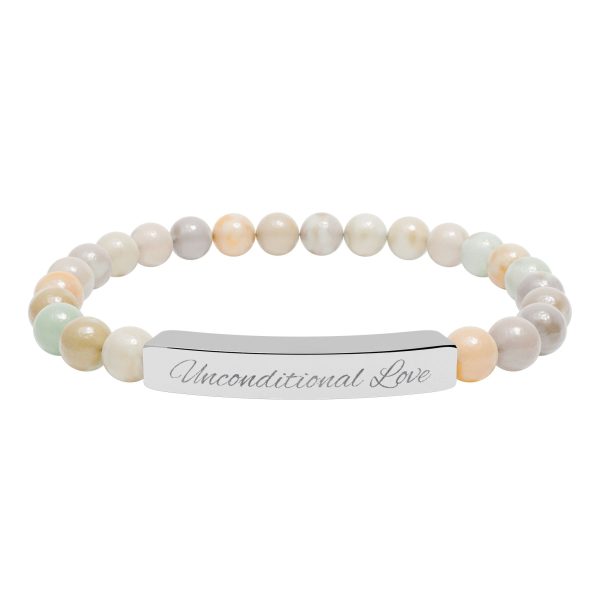 Engravable Natural Stone Bead Bracelet — Personalized Bar Stretch Bracelet