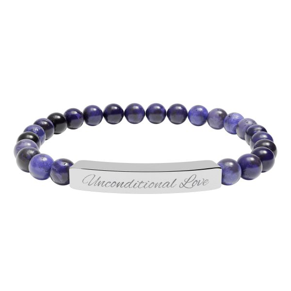 Engravable Natural Stone Bead Bracelet — Personalized Bar Stretch Bracelet